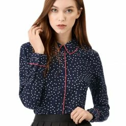 Allegra K Long Sleeve Button Down Polka Dot Shirt