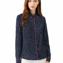 Allegra K Long Sleeve Button Down Polka Dot Shirt