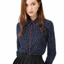 Allegra K Long Sleeve Button Down Polka Dot Shirt