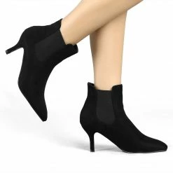 Allegra K Shoes Women's Pointed Toe Low Stiletto Heel Ankle Chelsea Boots