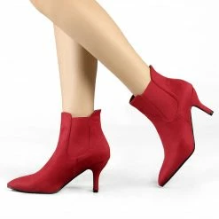 Allegra K Shoes Women's Pointed Toe Low Stiletto Heel Ankle Chelsea Boots