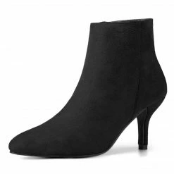 Allegra K Women's Pointed Toe Zip Stiletto Kitten Heel Ankle Booties Shoes