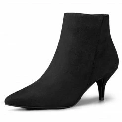Allegra K Women's Pointed Toe Zip Stiletto Kitten Heel Ankle Booties Shoes