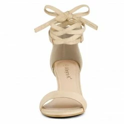 Allegra K Women's Women Open Toe Kitten Heel Lace Up Dress Sandals