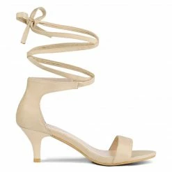 Allegra K Women's Women Open Toe Kitten Heel Lace Up Dress Sandals