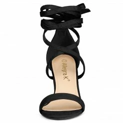 Allegra K Shoes Women's Open Toe Lace Up Chunky High Heels Sandals