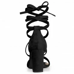 Allegra K Shoes Women's Open Toe Lace Up Chunky High Heels Sandals