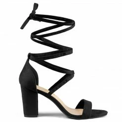 Allegra K Shoes Women's Open Toe Lace Up Chunky High Heels Sandals