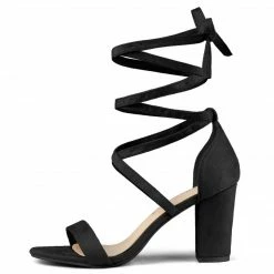 Allegra K Shoes Women's Open Toe Lace Up Chunky High Heels Sandals