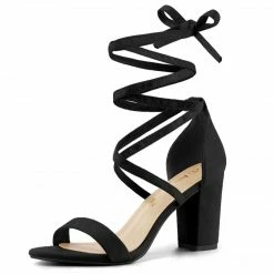 Allegra K Shoes Women's Open Toe Lace Up Chunky High Heels Sandals