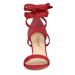 Allegra K Shoes Women's Open Toe Lace Up Chunky High Heels Sandals