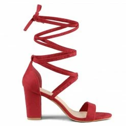 Allegra K Shoes Women's Open Toe Lace Up Chunky High Heels Sandals