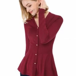 Allegra K Smocked Waist Peplum Pullover Jumper Women