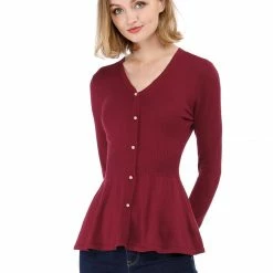 Allegra K Smocked Waist Peplum Pullover Jumper Women