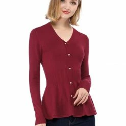 Allegra K Smocked Waist Peplum Pullover Jumper Women