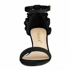 Allegra K Women's Ruffle Ankle Strap Block Heel Sandals Shoes