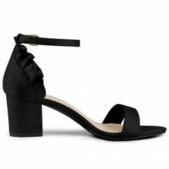 Allegra K Women's Ruffle Ankle Strap Block Heel Sandals Shoes