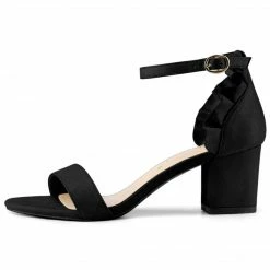 Allegra K Women's Ruffle Ankle Strap Block Heel Sandals Shoes