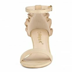 Allegra K Women's Ruffle Ankle Strap Block Heel Sandals Shoes