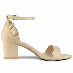 Allegra K Women's Ruffle Ankle Strap Block Heel Sandals Shoes