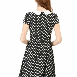 Allegra K Peter Pan Collar Contrast Polka Dot Dress Women