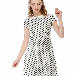 Allegra K Peter Pan Collar Contrast Polka Dot Dress Women