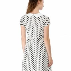 Allegra K Peter Pan Collar Contrast Polka Dot Dress Women