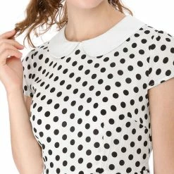 Allegra K Peter Pan Collar Contrast Polka Dot Dress Women