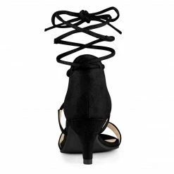 Allegra K Women's Kitten Heel Lace Up Open Toe Sandals