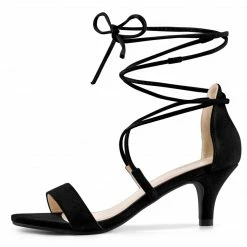 Allegra K Women's Kitten Heel Lace Up Open Toe Sandals