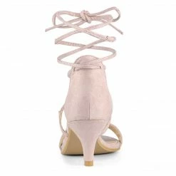 Allegra K Women's Kitten Heel Lace Up Open Toe Sandals