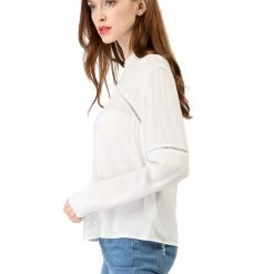 Allegra K Women's Embroidery Floral Peasant Blouse Crew Neck Boho Shirts Tops