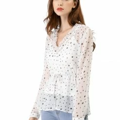 Women Allegra K Cami Set Semi Sheer Ruffle Dots Chiffon Peplum Top