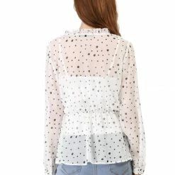 Women Allegra K Cami Set Semi Sheer Ruffle Dots Chiffon Peplum Top