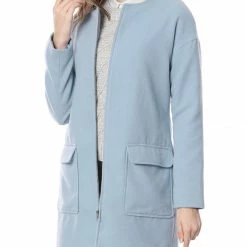 Allegra K Round Neck Zip Up Coat With Flap Pockets Women