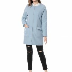 Allegra K Round Neck Zip Up Coat With Flap Pockets Women