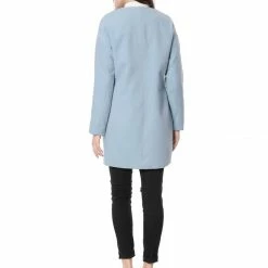 Allegra K Round Neck Zip Up Coat With Flap Pockets Women