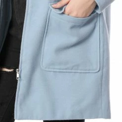 Allegra K Round Neck Zip Up Coat With Flap Pockets Women