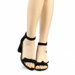 Allegra K Women's Bow Chunky Heel Ankle Strap Open Toe Sandals