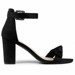 Allegra K Women's Bow Chunky Heel Ankle Strap Open Toe Sandals