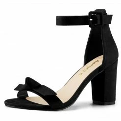 Allegra K Women's Bow Chunky Heel Ankle Strap Open Toe Sandals