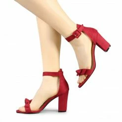 Allegra K Women's Bow Chunky Heel Ankle Strap Open Toe Sandals