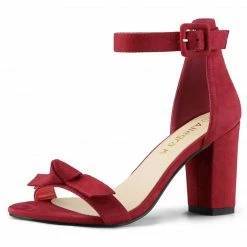 Allegra K Women's Bow Chunky Heel Ankle Strap Open Toe Sandals