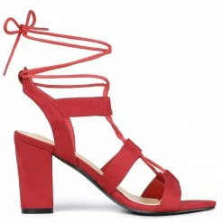 Allegra K Shoes Women's Lace Up Block Heel Cutout Gladiator Sandals