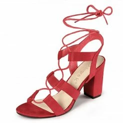 Allegra K Shoes Women's Lace Up Block Heel Cutout Gladiator Sandals