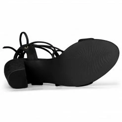 Allegra K Shoes Women's Slingback Lace Up Block Heels Sandals