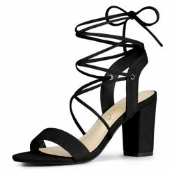 Allegra K Shoes Women's Slingback Lace Up Block Heels Sandals