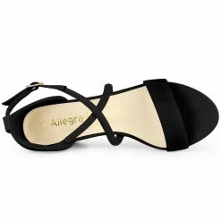 Allegra K Shoes Women's Crisscross Ankle Strap Block Heels Sandals