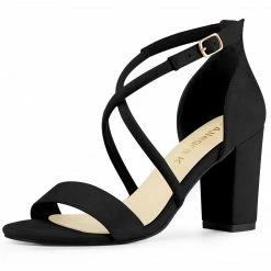 Allegra K Shoes Women's Crisscross Ankle Strap Block Heels Sandals