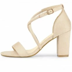 Allegra K Shoes Women's Crisscross Ankle Strap Block Heels Sandals